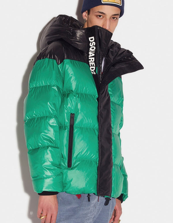 Dsquared2 Down Coat with Green and Black Hood for Man