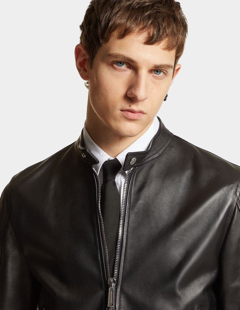 Bomber Dsquared2 Leather Biker Negra Hombre