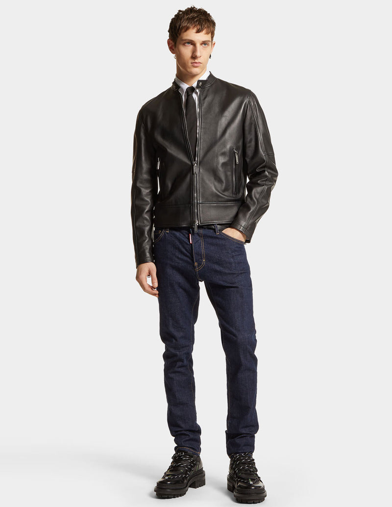 Bomber Dsquared2 Leather Biker Negra Hombre