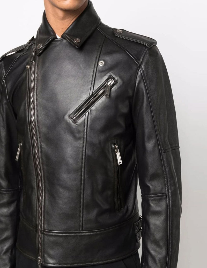 Chaqueta Dsquared2 Biker de Piel Negra Hombre