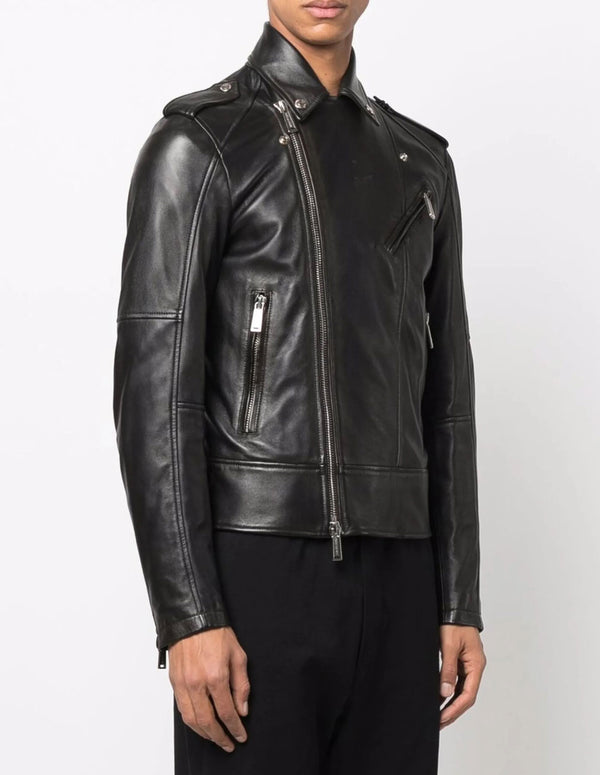 Chaqueta Dsquared2 Biker de Piel Negra Hombre