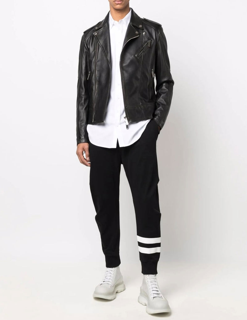 Chaqueta Dsquared2 Biker de Piel Negra Hombre