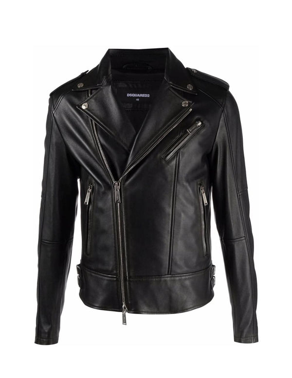 Chaqueta Dsquared2 Biker de Piel Negra Hombre