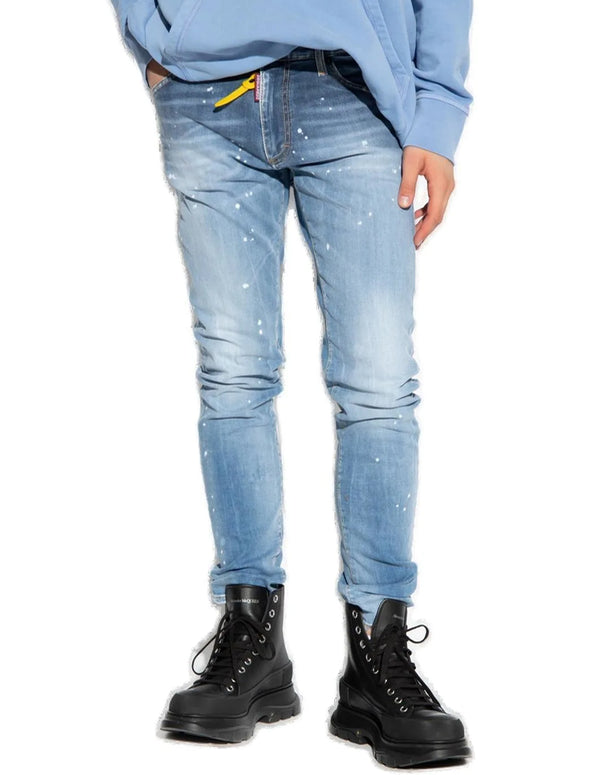 Dsquared2 Paint Splatter Print Straight-Leg Blue Men's Jeans