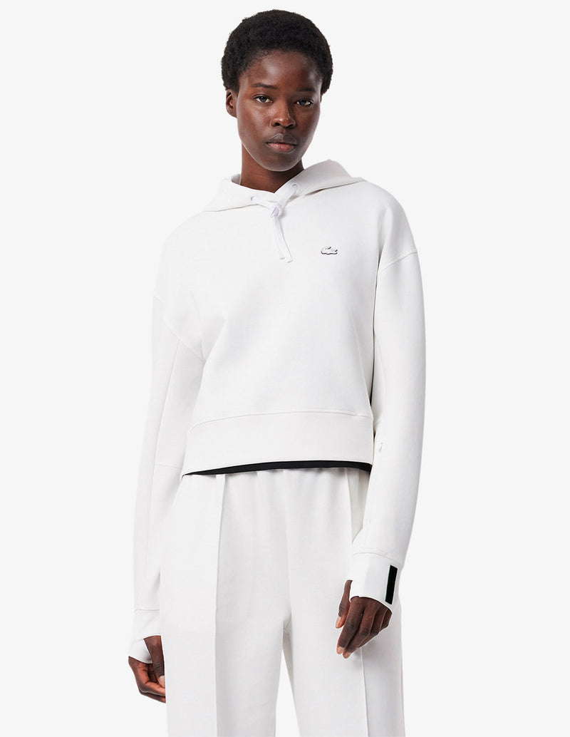 Sudadera con Capucha Lacoste Corta con Logo Blanca Mujer