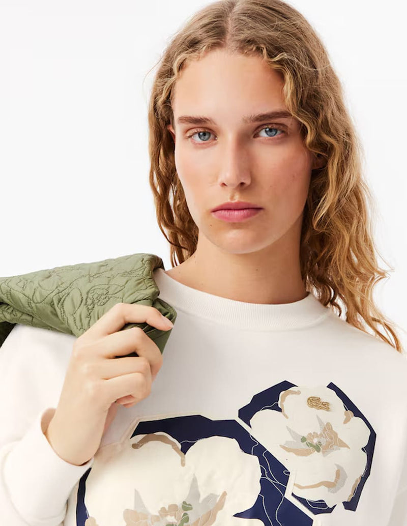 Sudadera Lacoste con Estampado Blanca Mujer