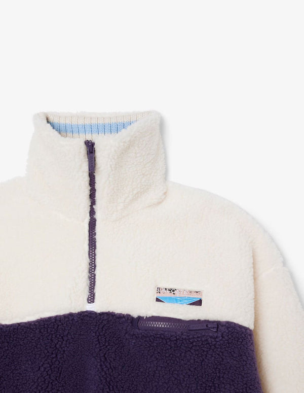 Sudadera Polar Lacoste de Cuello Alto Morada y Blanca Mujer