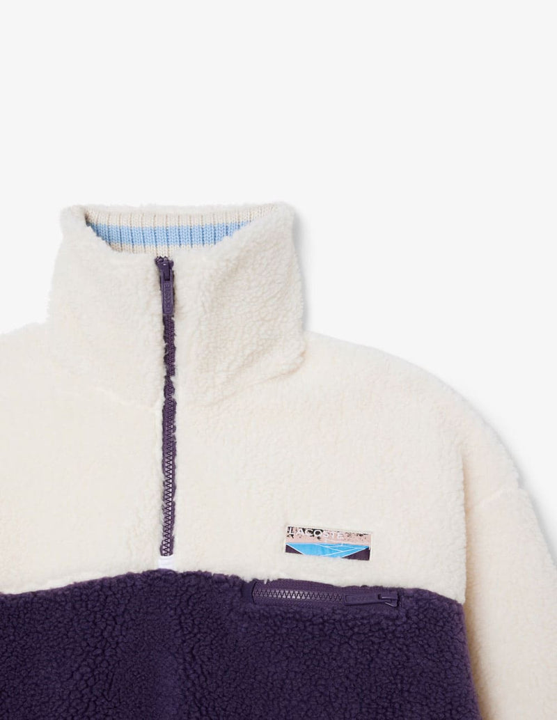 Sudadera Polar Lacoste de Cuello Alto Morada y Blanca Mujer