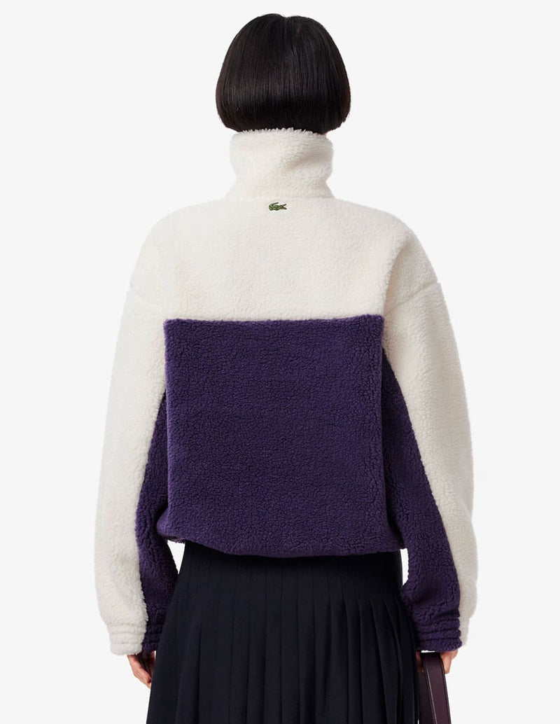 Sudadera Polar Lacoste de Cuello Alto Morada y Blanca Mujer