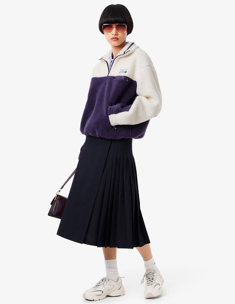 Sudadera Polar Lacoste de Cuello Alto Morada y Blanca Mujer