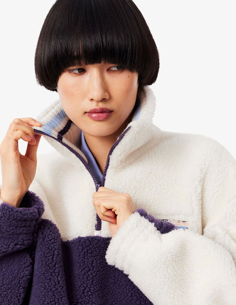 Sudadera Polar Lacoste de Cuello Alto Morada y Blanca Mujer