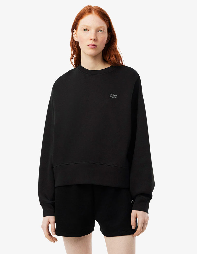 Sudadera Lacoste con Logo Oversized Negra Mujer