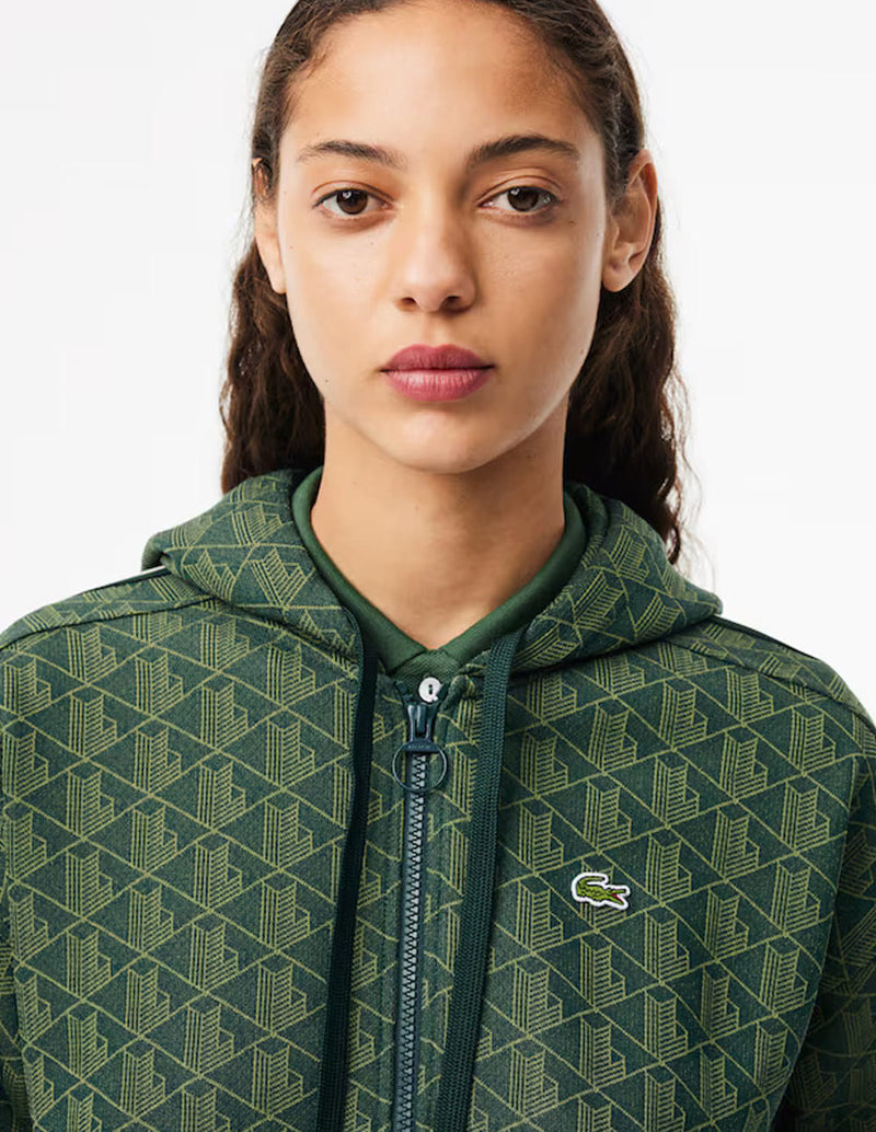 Chaqueta con Capucha Lacoste con Logo Monogram Verde Mujer