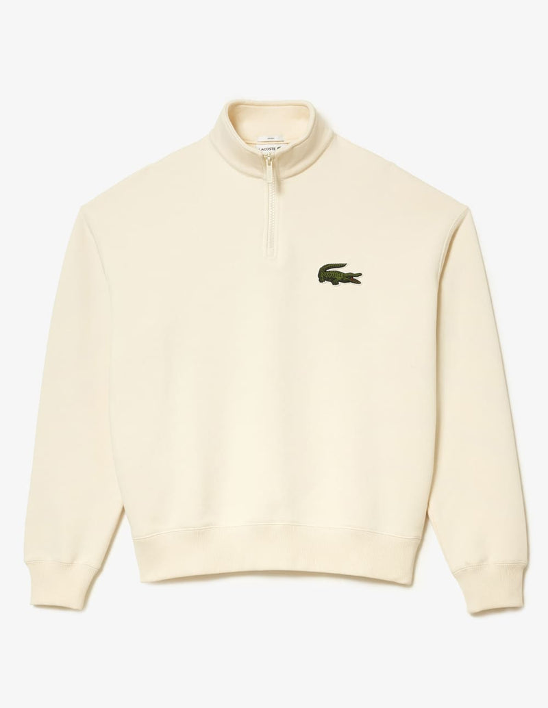 Sudadera Lacoste con Logo Grande y Cremallera Beige Unisex