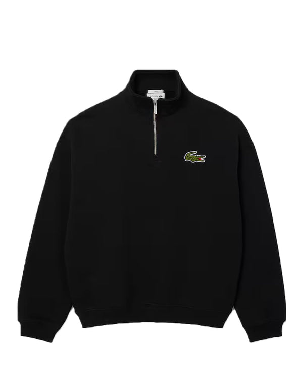 Sudadera Lacoste con Insignia y Cremallera Negra Unisex