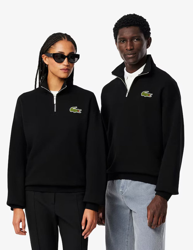 Sudadera Lacoste con Insignia y Cremallera Negra Unisex