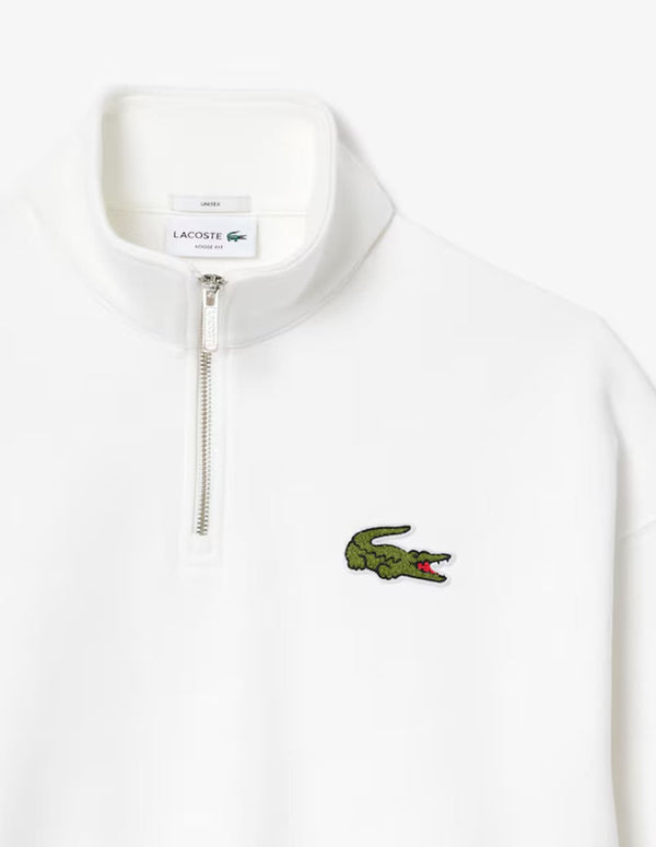 Sudadera Lacoste con Insignia y Cremallera Blanca Unisex