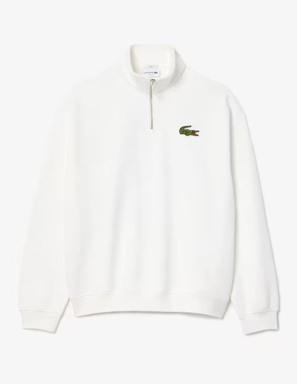 Sudadera Lacoste con Insignia y Cremallera Blanca Unisex