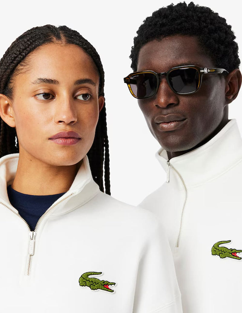 Sudadera Lacoste con Insignia y Cremallera Blanca Unisex