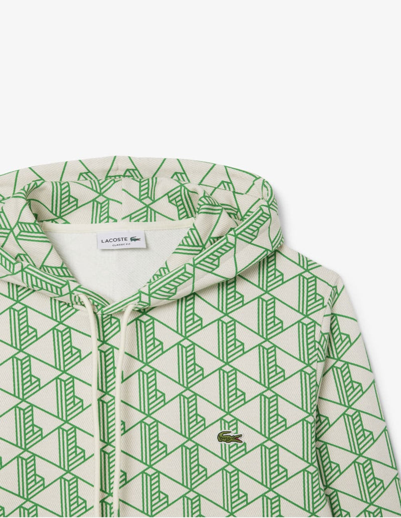 Sudadera con Capucha Lacoste con Logo Monogram Blanca y Verde Hombre