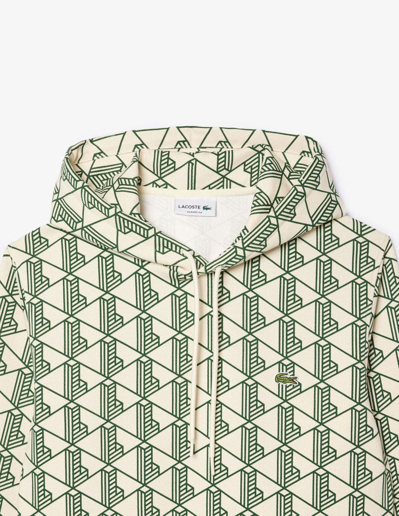 Sudadera con Capucha Lacoste con Logo Monograma Verde y Beige Hombre