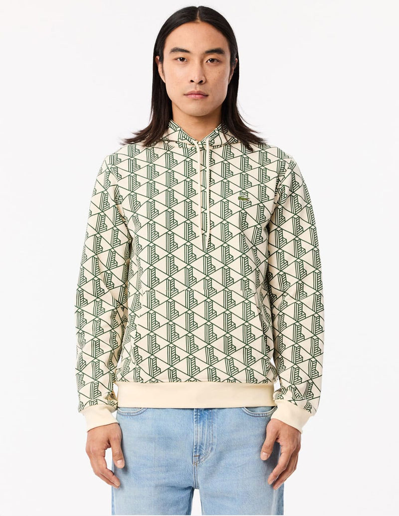 Sudadera con Capucha Lacoste con Logo Monograma Verde y Beige Hombre