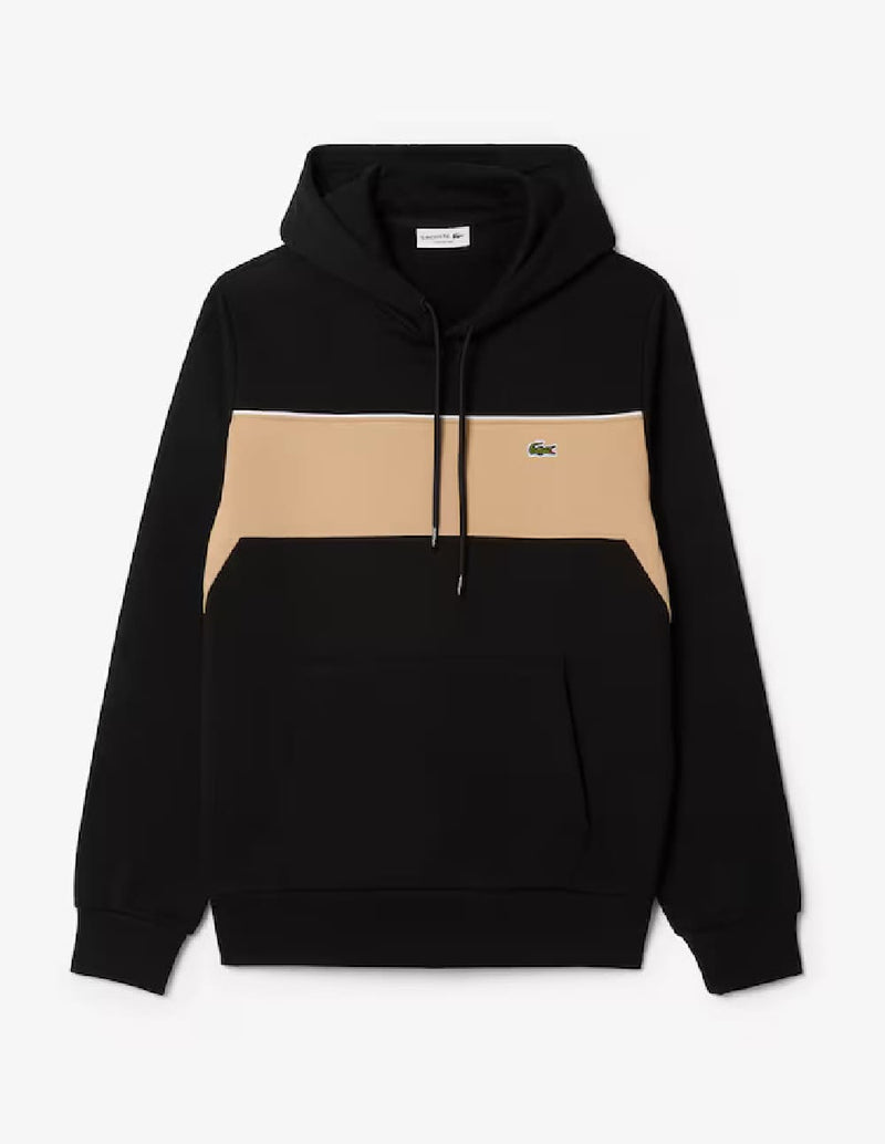 Sudadera con Capucha Lacoste Colorblock Negra y Beige Hombre