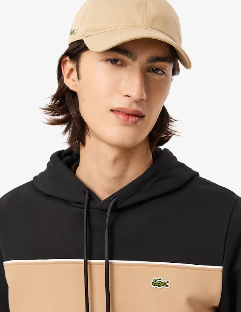 Sudadera con Capucha Lacoste Colorblock Negra y Beige Hombre