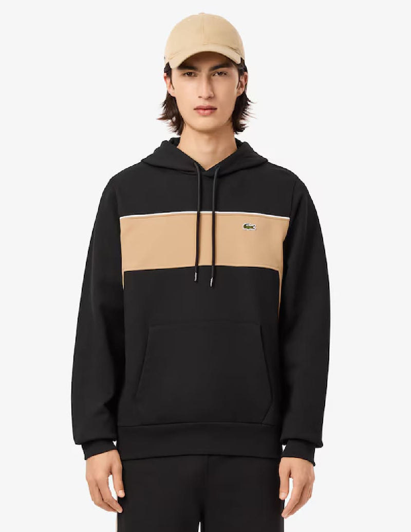 Sudadera con Capucha Lacoste Colorblock Negra y Beige Hombre