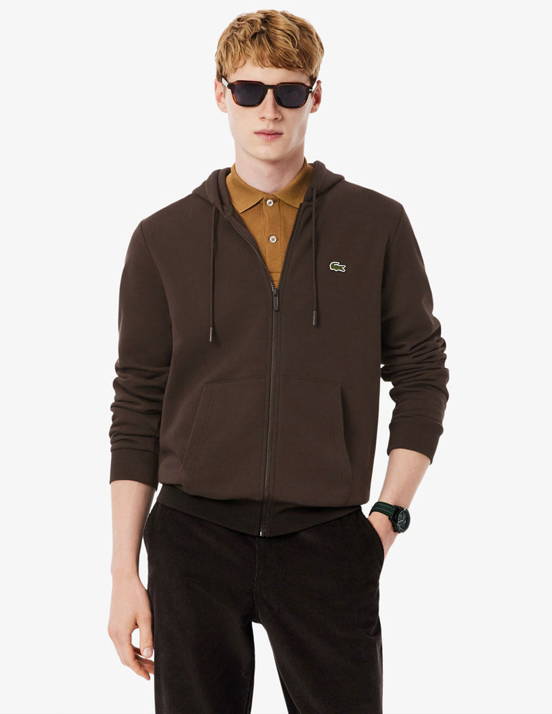 Chaqueta Lacoste con Logo y Capucha Marrón Hombre