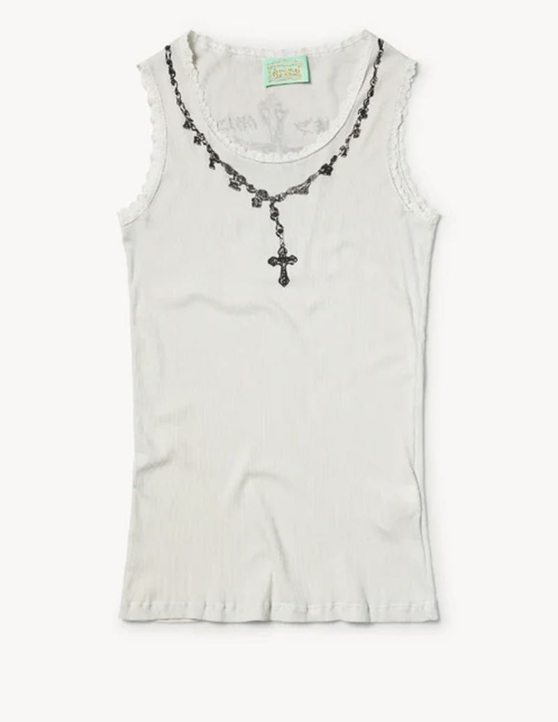 Camiseta Aries Rosaries Lace Trim Blanca Unisex