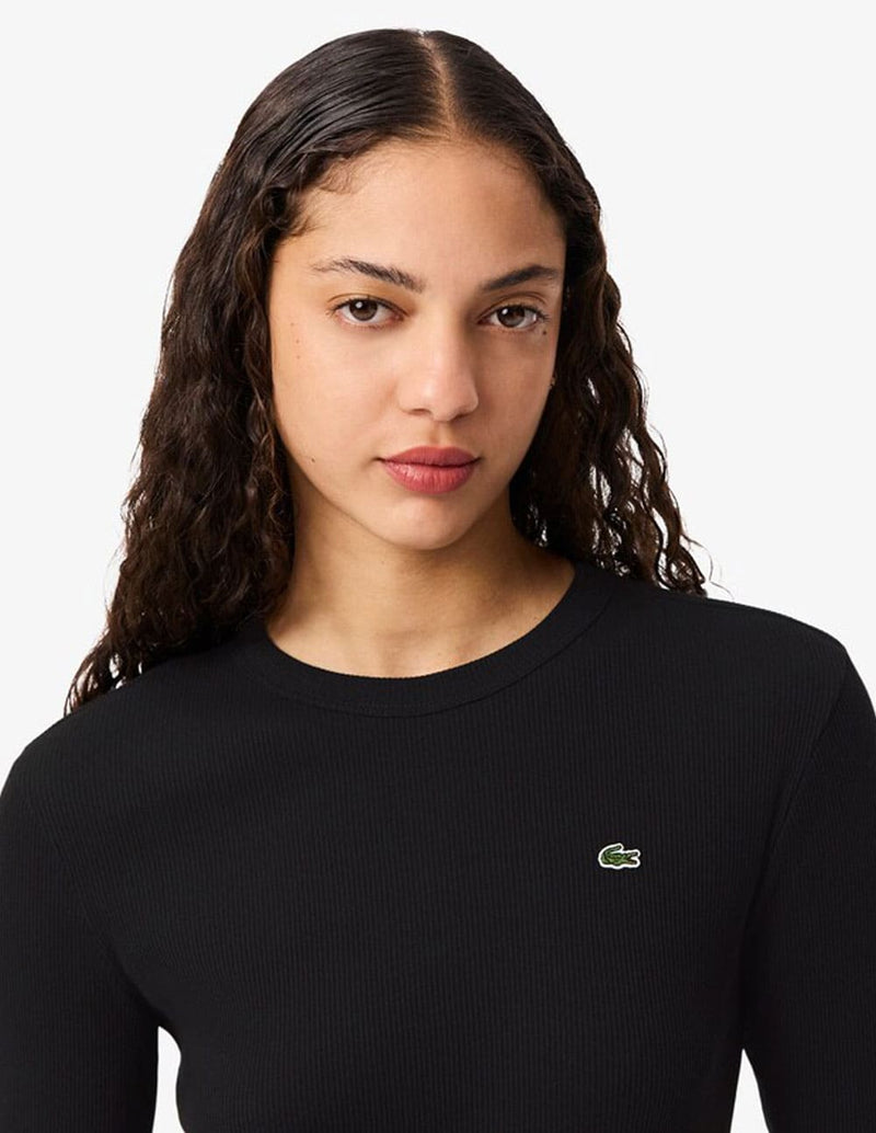 Camiseta Lacoste de Canalé de Manga Larga Negra Mujer