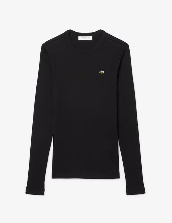 Camiseta Lacoste de Canalé de Manga Larga Negra Mujer