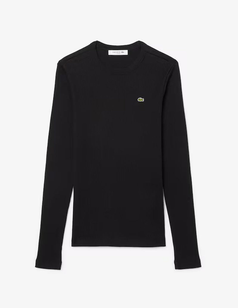 Camiseta Lacoste de Canalé de Manga Larga Negra Mujer