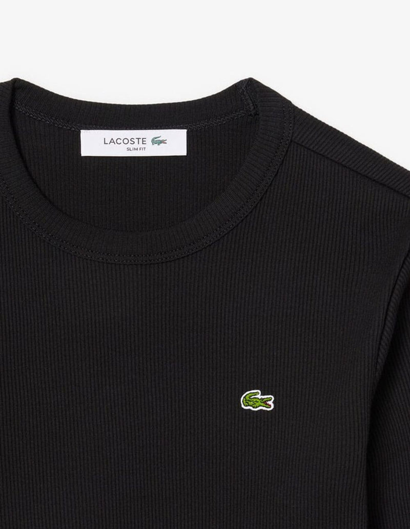 Camiseta Lacoste de Canalé de Manga Larga Negra Mujer