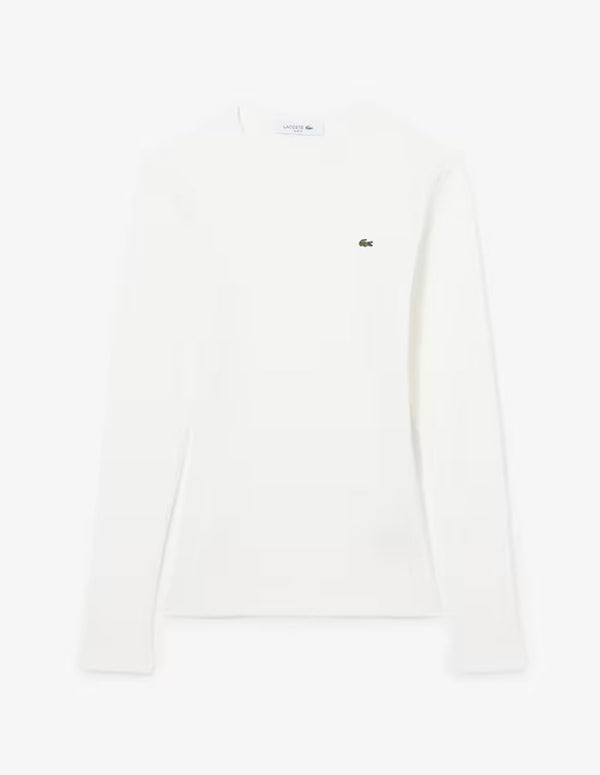 Camiseta Lacoste de Canalé de Manga Larga Blanca Mujer
