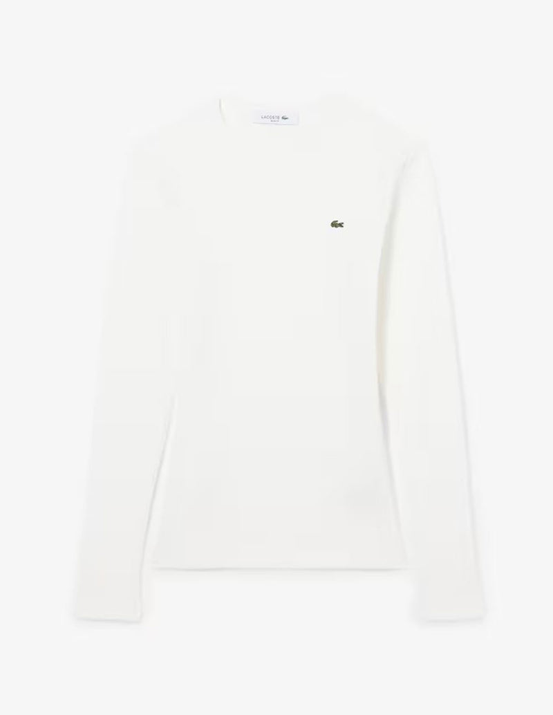 Camiseta Lacoste de Canalé de Manga Larga Blanca Mujer