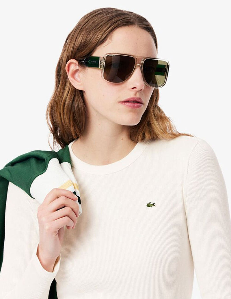 Camiseta Lacoste de Canalé de Manga Larga Blanca Mujer