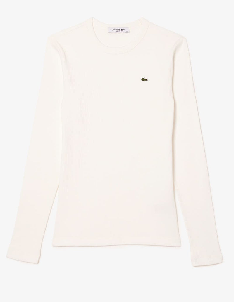 Camiseta Lacoste Acanalada de Manga Larga Blanca Mujer