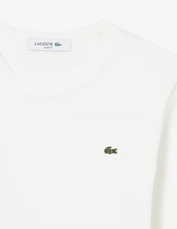 Camiseta Lacoste de Canalé de Manga Larga Blanca Mujer