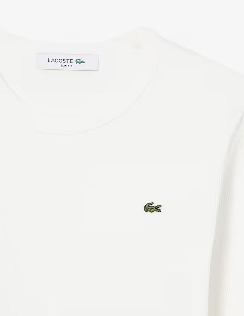 Camiseta Lacoste de Canalé de Manga Larga Blanca Mujer