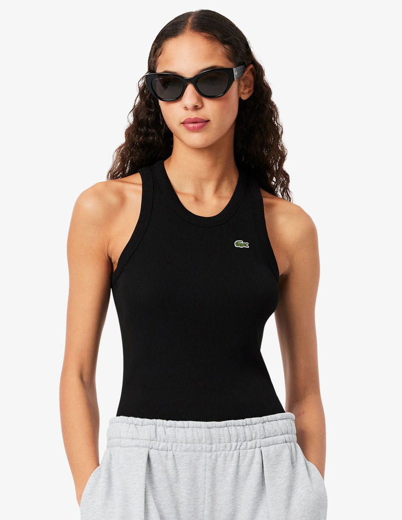 Camiseta Lacoste Slim Fit sin Mangas Negra Mujer