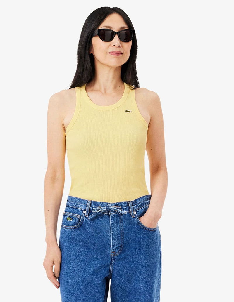 Camiseta Lacoste Slim Fit sin Mangas Amarilla Mujer