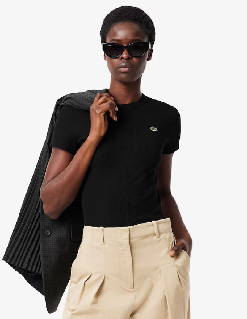 Camiseta Lacoste de Algodón Ecológico Negra Mujer