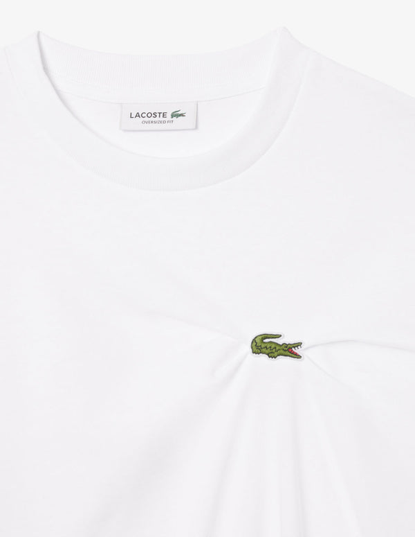 Camiseta Lacoste con Logo Drapeada Blanca Mujer