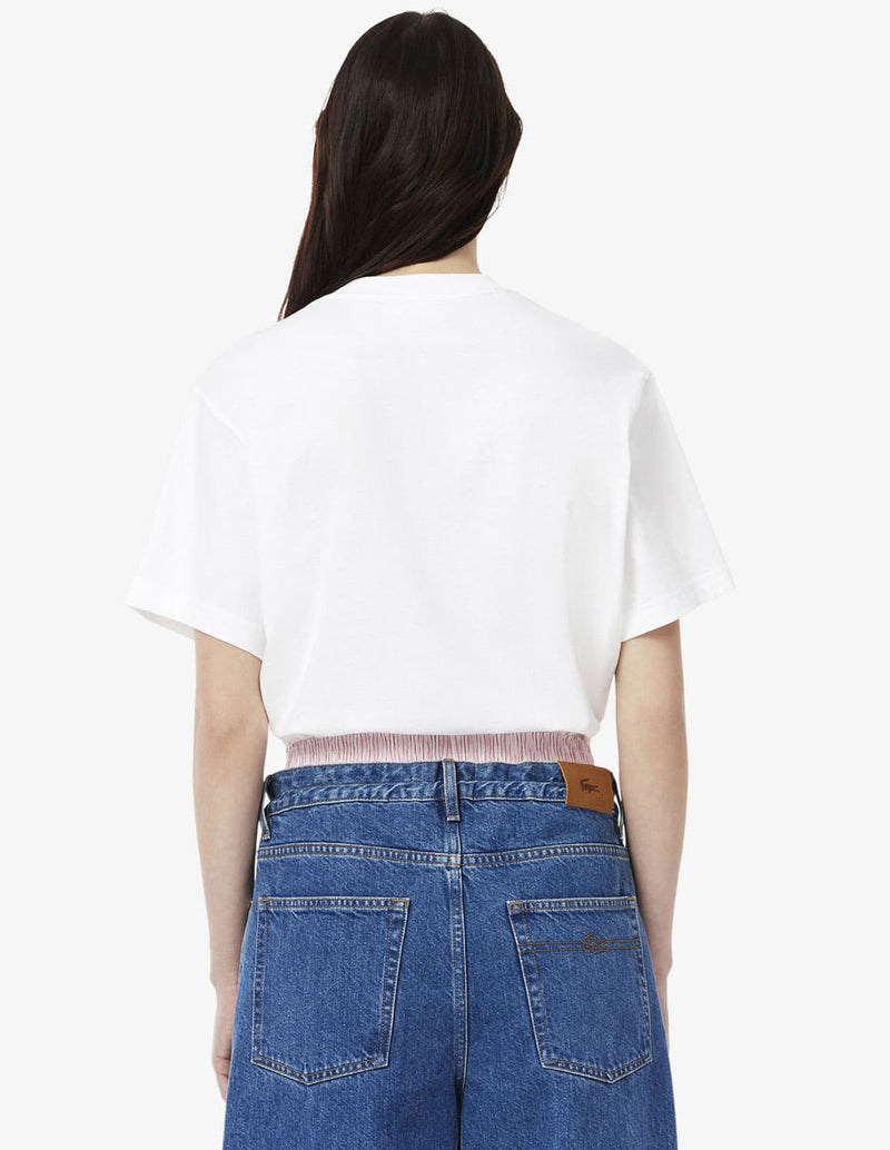 Camiseta Lacoste con Logo Drapeada Blanca Mujer