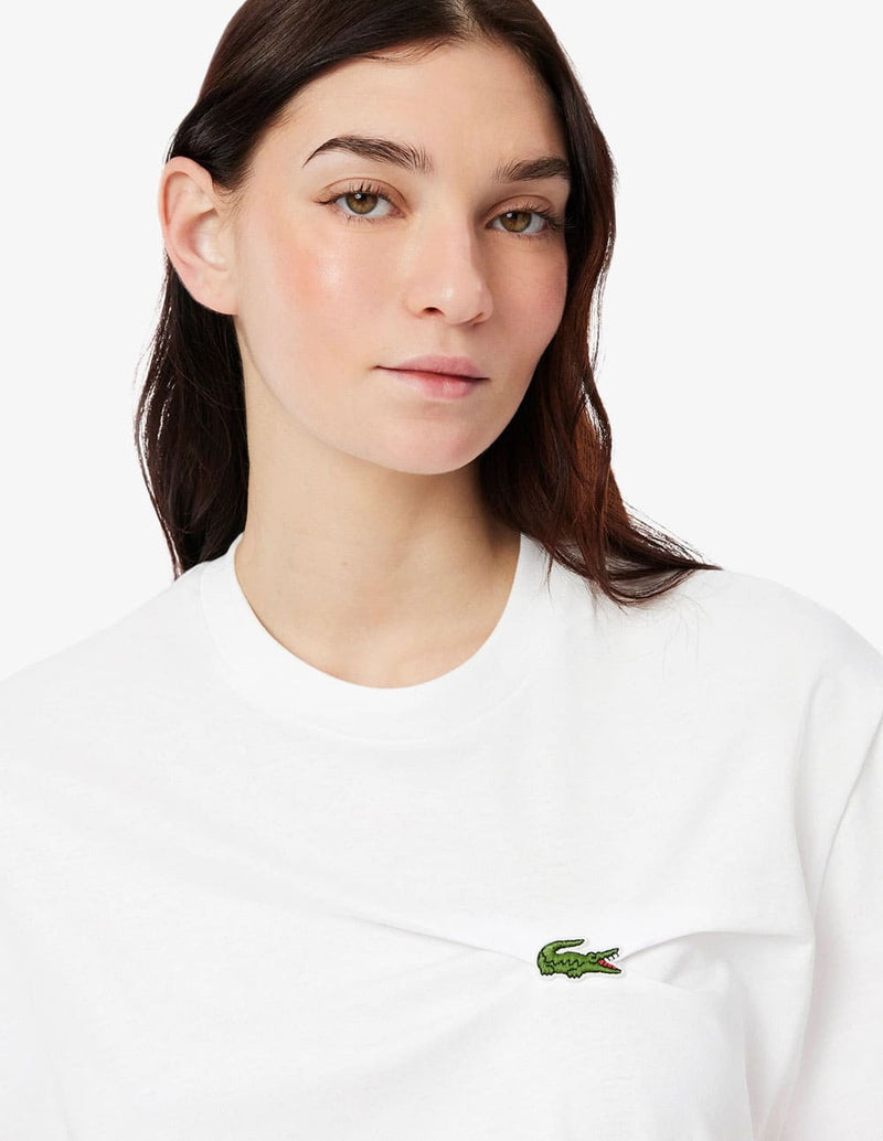 Camiseta Lacoste con Logo Drapeada Blanca Mujer