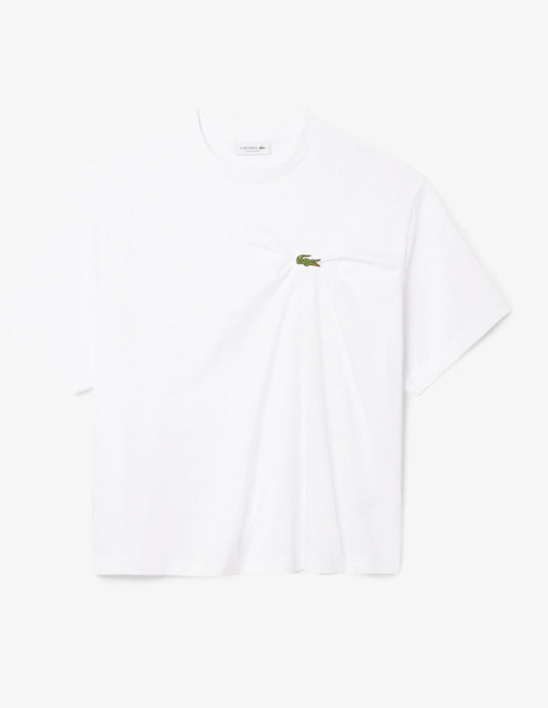 Camiseta Lacoste con Logo Drapeada Blanca Mujer