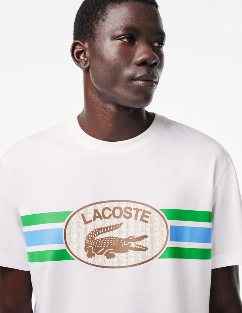 Camiseta Lacoste con Monograma Estampado Blanca Hombre