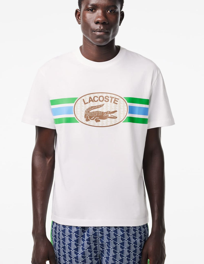 Camiseta Lacoste con Monograma Estampado Blanca Hombre